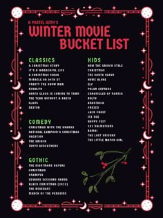 the winter movie bucket list is shown in red and green, with stars around it