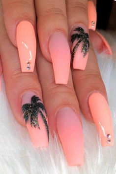 Fun Summer Nails, Peach Nails, Summer Nail Art, Colorful Nails, Beach Nails, Gel Nail Designs, Acrylic Nails Coffin