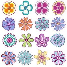 colorful flower cliparts with different colors and shapes for decoration or scrapbooking