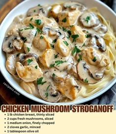 chicken mushroom stroganoni recipe in a white bowl