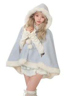 ❤︎ Snow Ice Food Far Cape + Neck Holter Tops + Tiard Skirt❤︎ Ganyu Redesign, Soft Kawaii Outfits, Cape Outfits For Women, Lily Character, Yuki Core, Winter Clothes Aesthetic, Christmas Disney Outfits, Aria Outfits, Dollywood Christmas