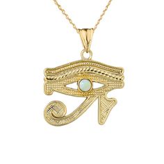 Solid Gold 14k Eye Of Horus (Ra) With Opal Center Stone Pendant Necklace Item No.: 586 Metal Type: 14k Solid Gold (Also Available In 10k Solid Gold) Height W/Bail: 1.85" In. Width: 0.73" In. Depth: 0.05" In. Stones: Genuine Opal Carat Weight: 0.5ct Size: 3 Mm Clarity: Si1-Si2 Stone Shape: Round Est. Weight: Pendant : 1.7 Grams , With Chain: 2.8 - 3.1 Grams (Vary From Chain) Available In 16", 18", 20", 22" Brand New Made To Order. Might Take 3-5 Days To Be Shipped The Eye Of Ra, Egyptian Eye Of Horus, Opal Eyes, Egyptian Eye, Bday List, Egyptian Necklace, Shine Jewelry, Platinum Bracelet, Opal Pendant Necklace