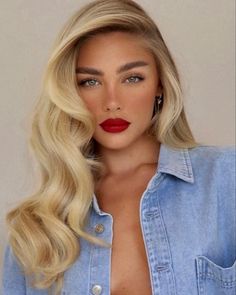 Blonde Hair Red Lips, Blonde Hair Inspiration, Blonde Hair Looks, Luxury Hair, Wedding Hair And Makeup, Pretty Makeup, Hair Dos