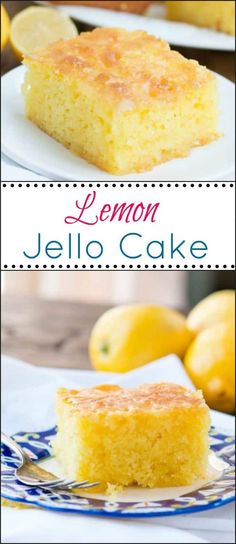 lemon jello cake on a white plate