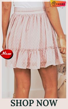 Pink Swiss Dot Frill Trim Flared Mini Skirt Non-stretch Mini Skirt, Cute Short Summer Skirt, Non-stretch Mini Skirt For Summer, Cute Flared Summer Skirt, Cute Flared Skirt For Summer, Trendy Flowy Mini Skirt, Cute Flowy Skirt For Summer, Cute Mini Skirt For Summer, Cute Mini Pleated Skirt