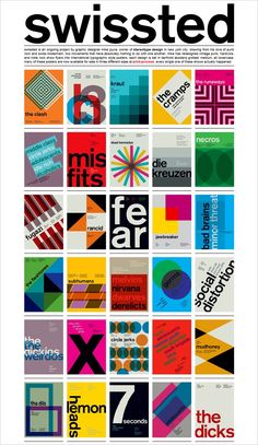 many different types of posters are arranged in the shape of squares and rectangles