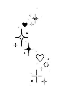 an abstract tattoo design with hearts and stars on the left side of the image, in black ink