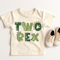 a pair of shoes and a t - shirt with the words tworex printed on it