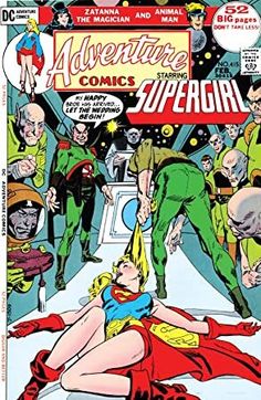 the cover to adventure comics, featuring superman and wonder woman in front of other people