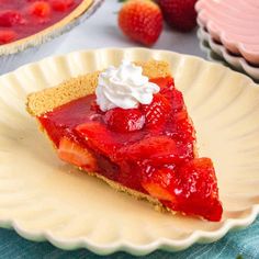 a slice of strawberry pie on a plate