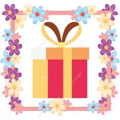 an image of a gift box with flowers around it stock photo - 1387982