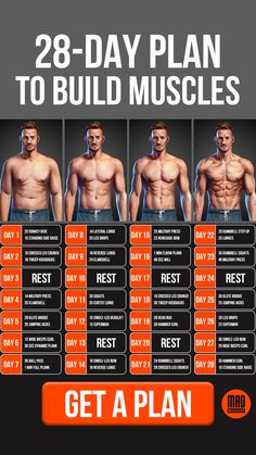 the 28 - day plan to build muscles is shown in this ad for men's health