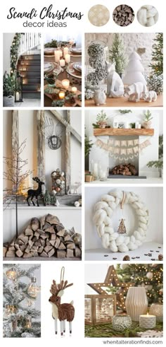 a collage of photos with christmas decorations, candles and other things in the background