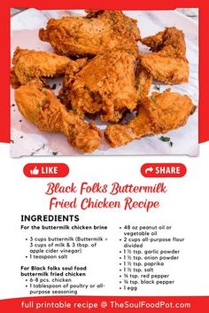 an advertisement for fried chicken with information about the ingredients and instructions to make it tasteful