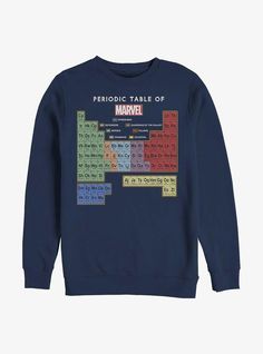 a black sweatshirt with the words, periodic table of marvel on it