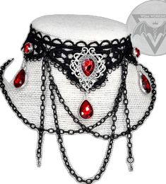 Red Gothic Jewelry For Party, Adjustable Red Gothic Jewelry, Punk Costume Choker Jewelry, Punk Style Costume Choker Jewelry, Punk Style Costume Jewelry Choker, Gothic Valentine's Day Chain Jewelry, Gothic Chain Jewelry For Valentine's Day, Gothic Red Chain Necklace, Red Gothic Chain Necklace