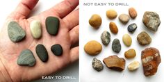 two pictures showing different types of rocks, one being hand - held and the other not easy to drill