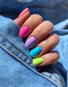 Multicolored Nails, Unghie Sfumate, Rainbow Nails, Dipped Nails, Fancy Nails, Short Acrylic Nails