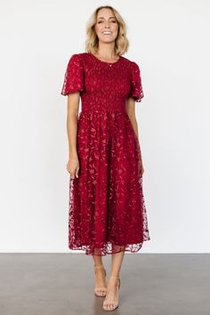 Cara Embroidered Midi Dress | Ruby - Baltic Born Wedding Guest Midi Dress, Wedding Guest Midi Dresses, Valentine Dress, Baltic Born, Embroidered Midi Dress, Jewel Neckline, Summer Weddings, Mom Dress, Good Stretches