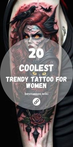 a woman's arm with the words 20 coolest trendy tattoo for women