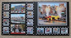 a collage of photos is displayed on the wall in front of a city street