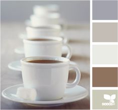 coffee cups with marshmallows in them on a saucer and color swatches