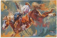 a painting of a cowboy riding a horse