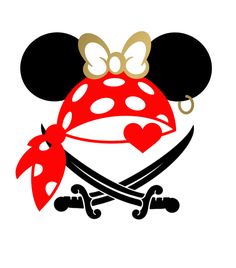 a minnie mouse with a heart on it's head and two swords in front of her