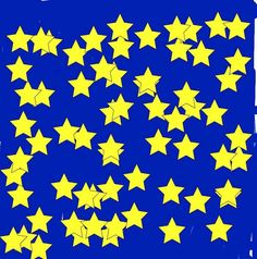 yellow stars are arranged in the shape of an american flag on a blue and white background