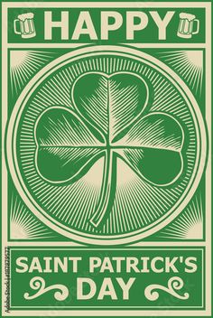 happy saint patrick's day poster with clover