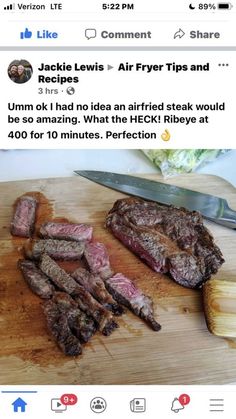 an image of steak being cut up on a cutting board