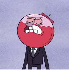 a man in a suit and tie with a gummy bubble on his head that looks like he is screaming