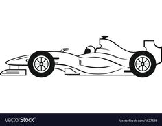 a black and white drawing of a race car