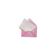 two pink envelopes with white paper on them