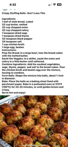 the recipe for crispy stuffing balls is shown in an image above it's description