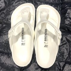 Birkenstock, Size 7 1/2, True White, Nwot, Slip On Rubber Sandals, See Pics For More Details On The Design And Condition Birkenstock Slippers, Birkenstock White, Shoes Birkenstock, White Slippers, Rubber Sandals, Birkenstock Shoes, Birkenstock, Color White, Slippers