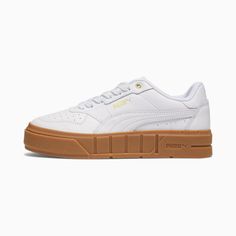 PUMA Cali Court Leather Women's Sneakers, PUMA White-PUMA White-PUMA Gold, extralarge Puma Cali, Fenty X Puma, White Puma, Sneakers Puma, Black Puma, Leather Products, Sport Fashion, Leather Working, Women's Sneakers