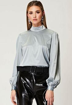 ANGELEYE Emerald Satin Midi Skirt | Little Black Dress Satin Blouses, Dressing Up, Satin Blouse, Leather Trousers, Blue Satin, The Office