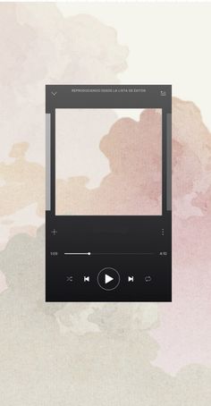 an mp3 player is shown in front of a pink and beige watercolor background with clouds