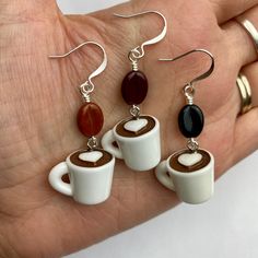 Crazy Earrings, Cup Charms, Earrings Charms, Drop Earrings Silver, Handmade Clay Jewelry, Metal Clay Jewelry, Earrings Resin, Cappuccino Cups, Funky Earrings