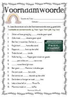 an english language worksheet with the words vornaamnvorde in it