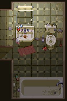 a bathroom with a sink, toilet and bathtub in the game's screenshot