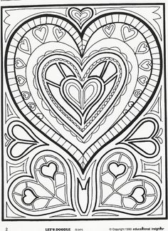 a coloring page with hearts in the middle