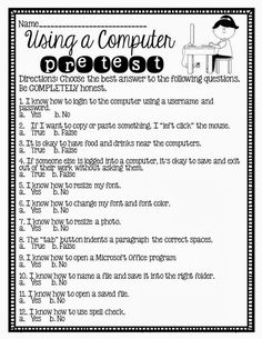 a printable worksheet with instructions for using a computer pre - test to teach students