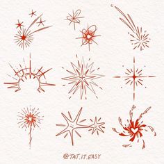 a drawing of snowflakes and stars in red ink on white paper with the words tattieasy written below it