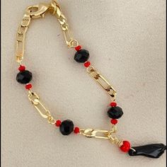 New! Made With 10 Layers Of Solid 18k & 24k Gold Won’t Tarnish Hypoallergenic, Nickel Free Pulsera De Nios Pulsera De Nias Pulsera De Azabache Para Beb Baby Bracelet Kids Accessories Jewelry, Baby Bracelet, Kids Accessories, Black Red, Gold Filled, 18k Gold, Jewelry Accessories, Black And Red, Bracelet