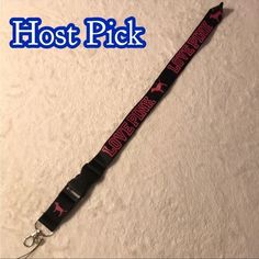 This Lanyard Is Brand New And Has Never Been Used. It Is Black With Pink Lettering. Nike Lanyard, Pink Lanyard, Pink Keychain, Dog Keychain, Pink Cards, Pink Nike, Black Hot Pink, Pink Leopard Print, Pink Nikes