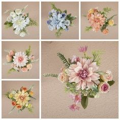 six pictures of flowers arranged in different shapes and sizes