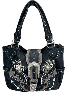 THIS LISTING IS FOR (1) BLACK WESTERN  TOTE BAG WITH STUDS CONCEALED CARRY PURSE  The zippers and the hardware  are very strong and durable.  (SIZE 14"W X 10"H X 4 1/2"D) (1) REAR ZIPPER CARRY POCKET  8" x 6" (1) REAR OPEN POCKET  6" x 5" (1) INSIDE WALL ZIPPER POCKET 4 1/2" x 7' (2) OPEN SIDE POCKETS  5" X 5" (2) SMALL INSIDE OPEN POUCH POCKETS 4" x 4" (1) INSIDE CENTER ZIPPER POCKET 9" X 7" (1) LARGE MAIN BODY ZIPPER POCKET 13" x 9" STRAP DROP APPROX 11" Product color and quality as seen on a monitor may vary slightly compared to actual item do to photography lighting conditions and individual screen color calibration. Please contact TNT Biker Apparel for questions regarding additional item detail.  WE WORK HARD TO MAKE YOUR PURCHASE FROM US A 100% POSITIVE EXPERIENCE, IF FOR ANY REASON Black Bags With Zipper Pocket For Everyday Carry, Black Handheld Bag With Zipper Pocket, Black Satchel With Zipper Closure And Double Handle, Western Tote Bags, Concealed Carry Handbags Western, Gothic Leather Shoulder Bag With Zipper Closure, Concealed Carry Purse, Screen Color, Biker Outfit