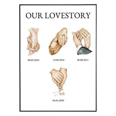 a poster with different hands holding each other and the words our lovestory on it